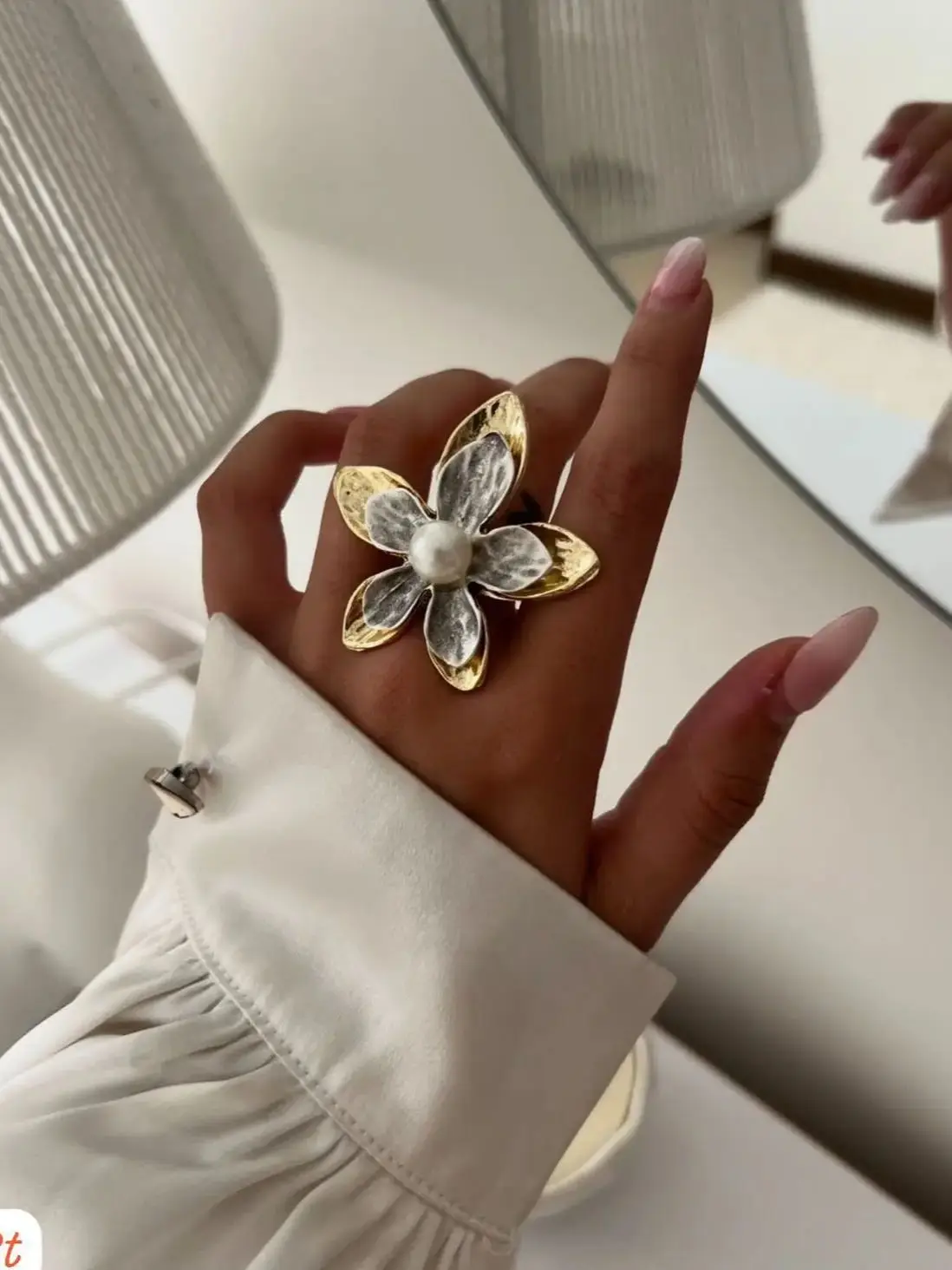 Vintage-Edelstahlring in Gold- und Silberfarbe mit Blumenmuster, zum Stapeln, für Damen, Party-Schmuck – Detail 1