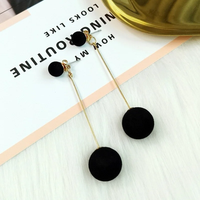 1 Pair Artificial Hair Ball Dangle Earrings for Women Pompom Ear Ring Female Long Dangle Ear Stud Ear Hoop Ladies Ornament