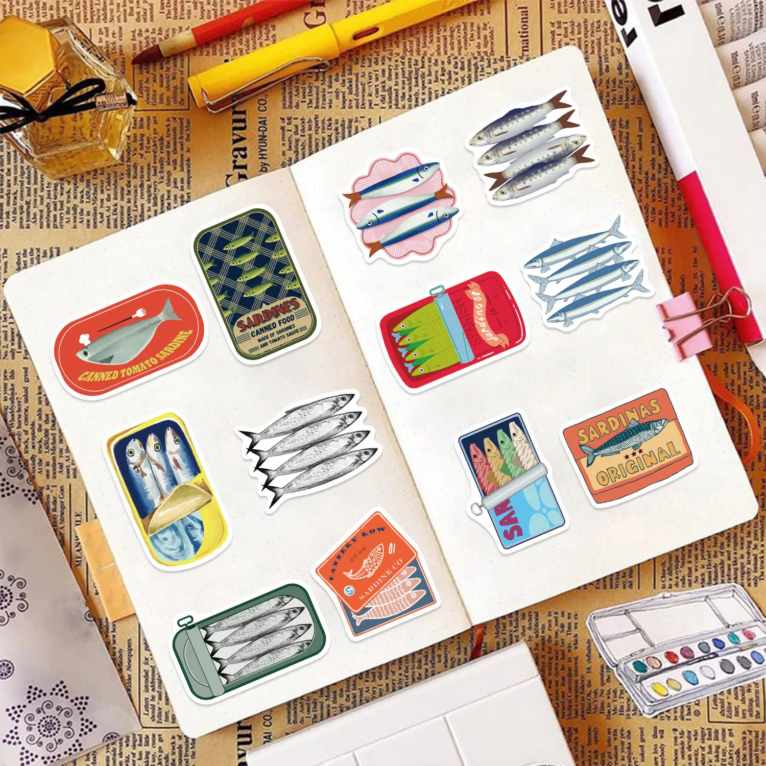 50 قطعة ملصقات السردين اللطيفة السردين الأسماك ملصقات فنية للهاتف المحمول حقيبة دفتر سكيت ملصقات مقاومة للماء