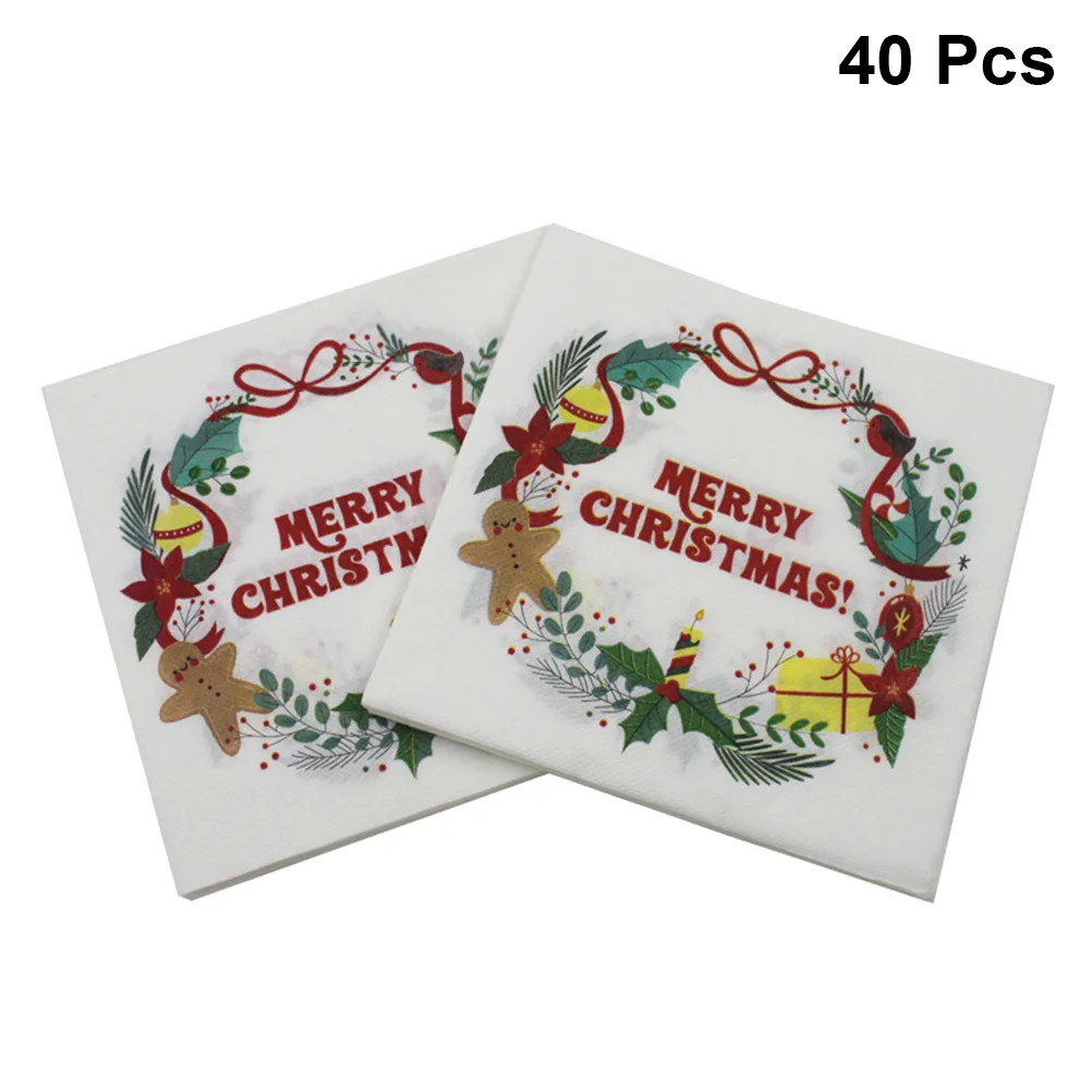 40 Pcs Dinner Napkins Christmas Printed Disposable Absorb Water 33*33*01cm Paper