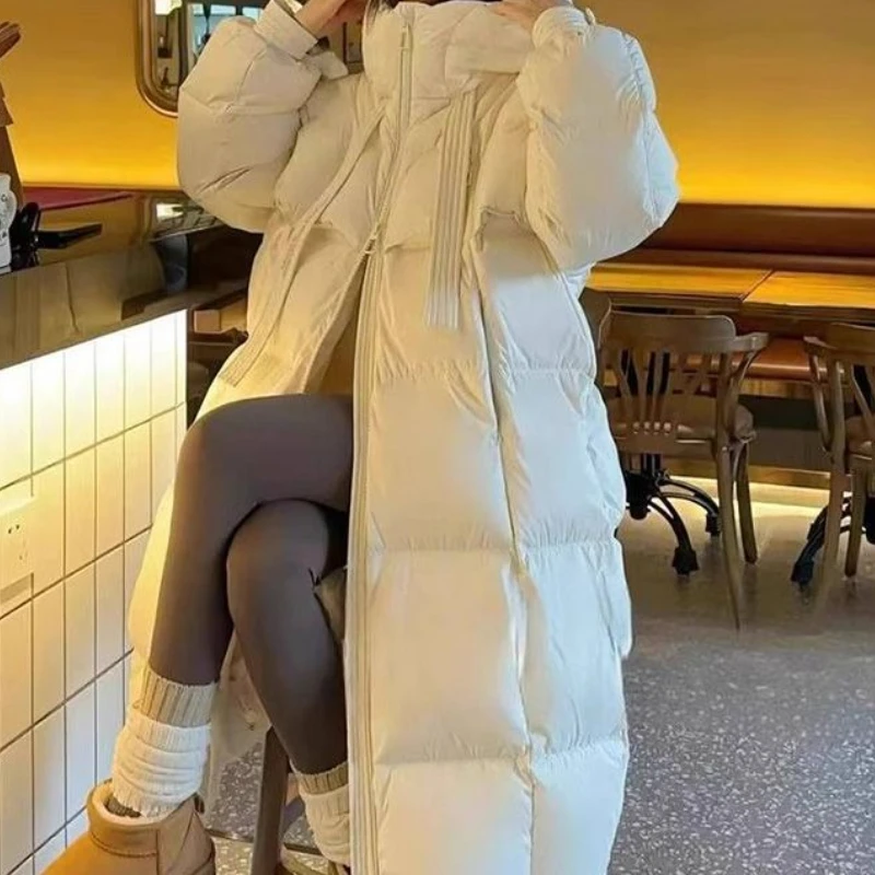 2025 مقنعين فوق الركبة أزياء فضفاضة سميكة شتاء دافئ ورقيقة طويلة أسفل سترة #4