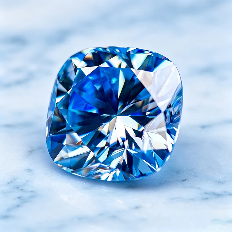 Moissanit-Stein im Kissen-Schliff, eisblau, Edelstein für DIY-Schmuckherstellung, besteht den Diamanttest mit Zertifikat – Detail 4
