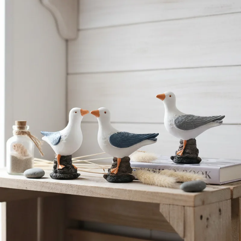 Nordic Wooden Seabirds and Seagulls Model Ornaments Animal Ornaments Statues Gifts Crafts Room Home Decor Bird  Figurines