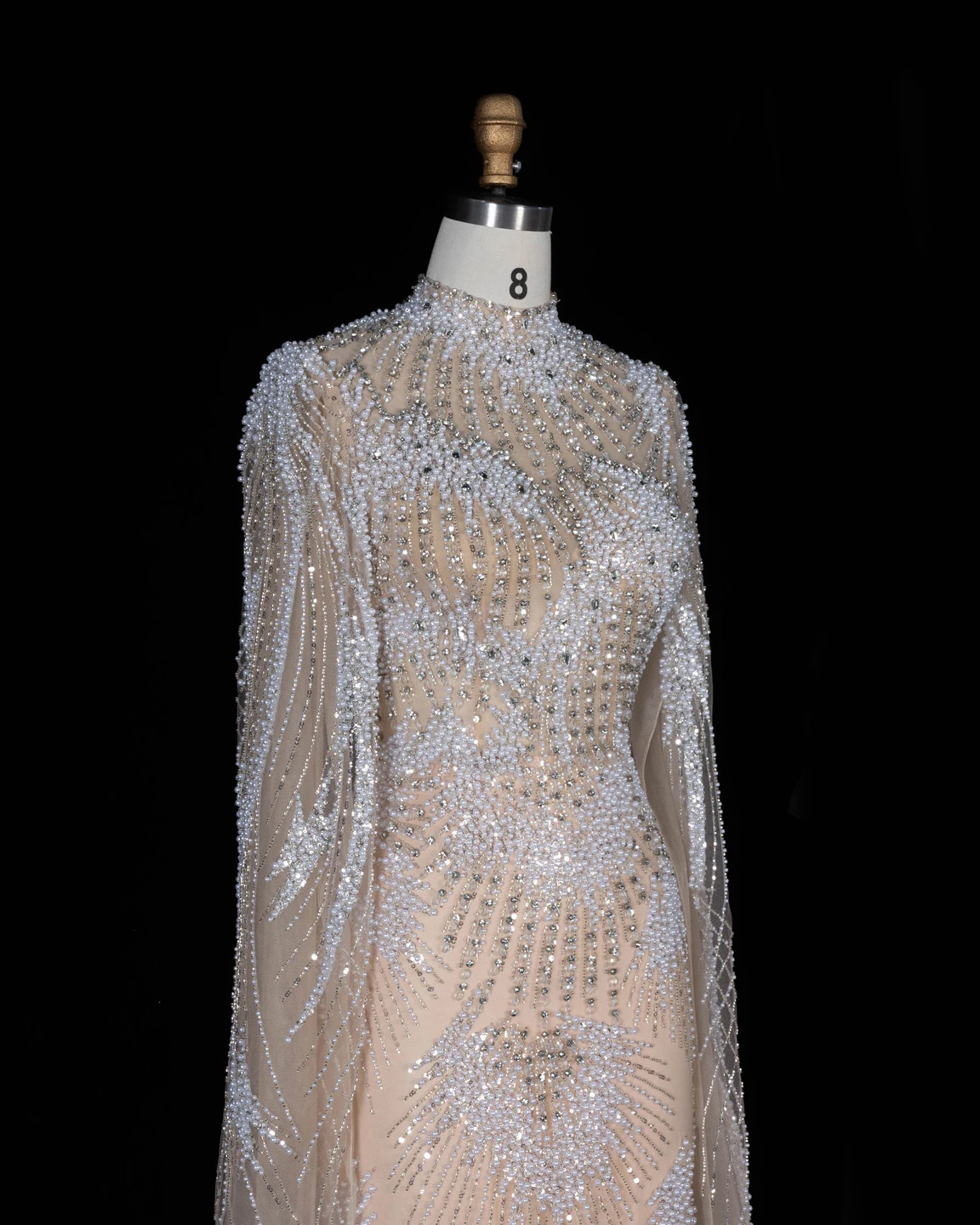 Sharon Said Abendkleider Elegantes Meerjungfrauen-Tüllkleid mit Hohem Kragen, Perlen und Cape-Ärmeln Dubai Formelles Party-Hochzeitskleid SS022 Maßanfertigung – Detail 8