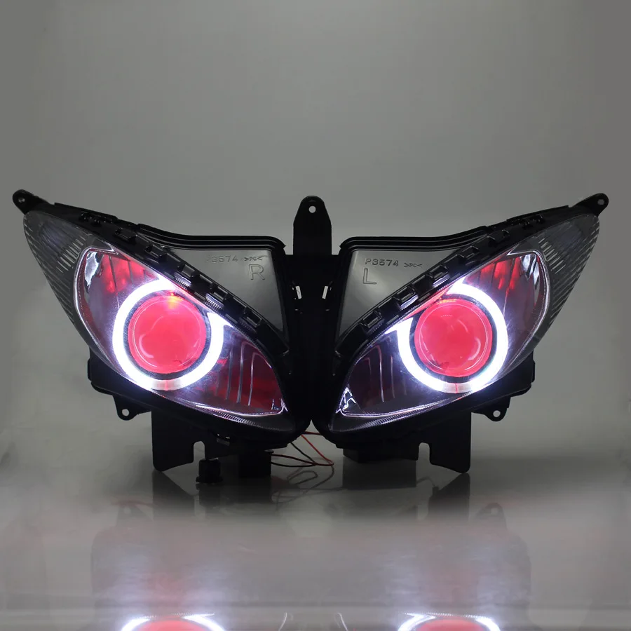 

Аксессуар для мотоцикла, передняя фара под заказ, красные глаза ангела, светодиодная фара для Yamaha FZ6S 2003-2009, передняя фара в сборе