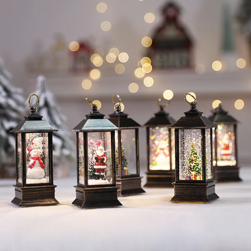 1Pcs Christmas Simulation Small Oil Lamp Square Wind Ornament Shopping Mall Supermarket Scene Decorative Cute