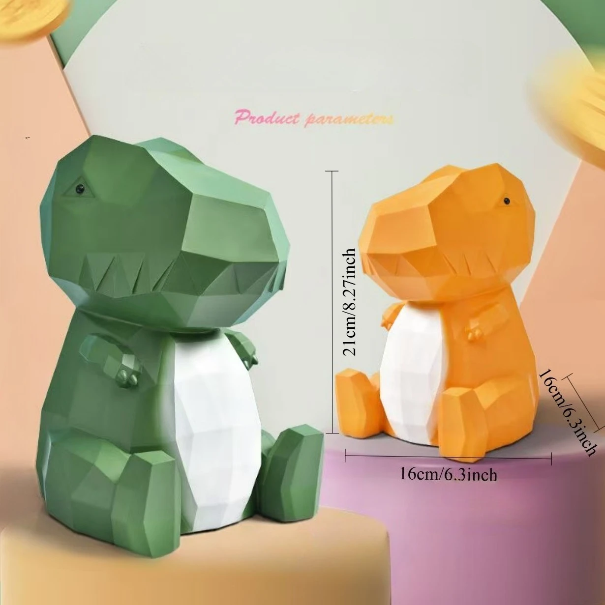 Geometric Dinosaur Resin Piggy Bank Kids Money Box Coin Saving Home Decor Gift