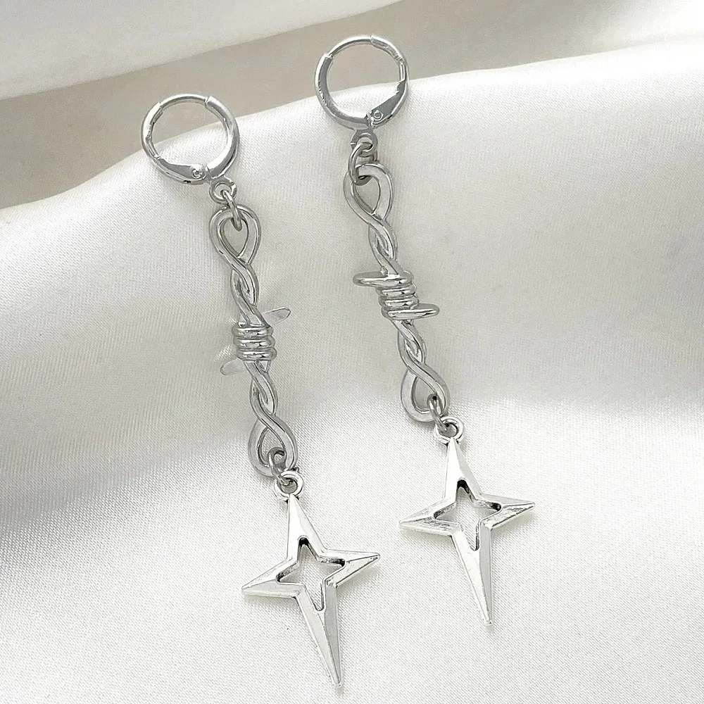 Korea Personality Sparkly Zircons Awn Star Tassel Chain Piercing Stud Earrings for Women Trendy Designer Dangle Earrings Jewelry
