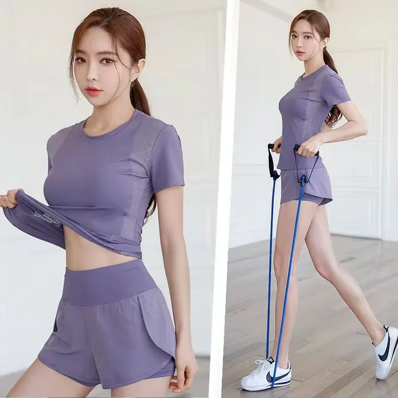 Workout Set Women Yoga Set Sport T Shirts Fitness Clothes Short Sleeve Yoga Shirt Gym Top Running Active Wear Sport Suit Sweat