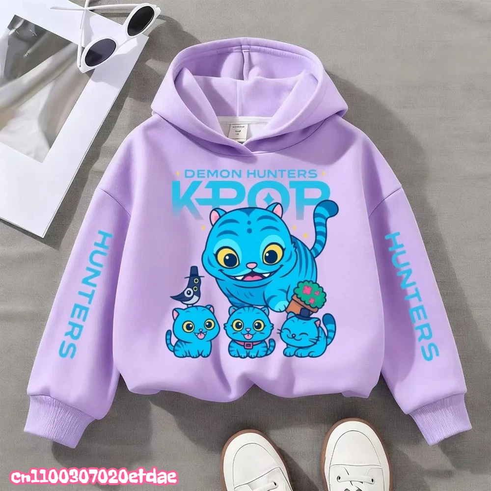 2025 الربيع والخريف الأطفال الجولة الرقبة مقنعين البلوز الكرتون المطبوعة طويلة الأكمام فضفاضة المناسب الأطفال Kpop الساحرة