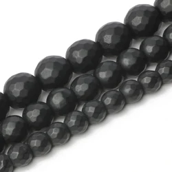 Natural Matte Faceted Black Stone Beads Agates Onyx Round Loose Beads For Diy Needlework Handmade Bracelet 6mm 8mm 10mm 15''