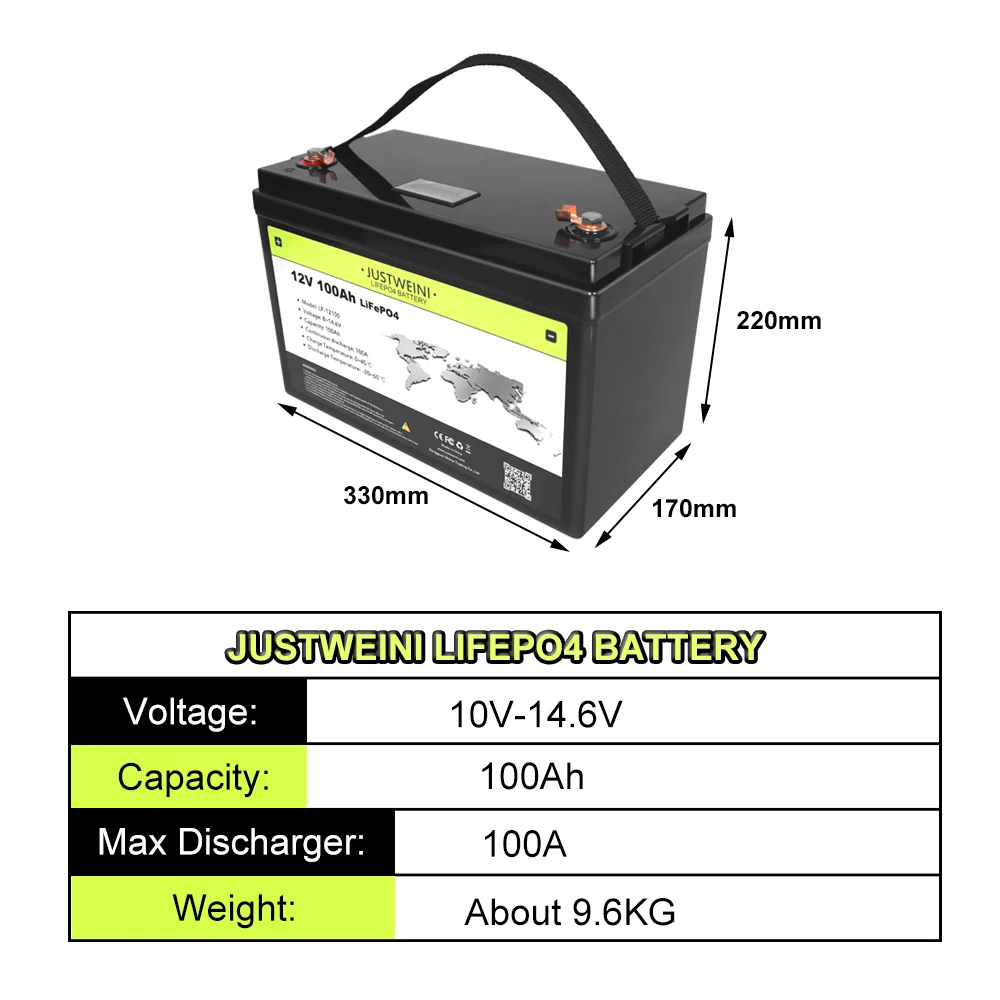 12V 100Ah LiFePO4 Battery Lithium Iron Phosphate Battery Built-in BMS for Solar Power System RV House Trolling Motor Tax Free