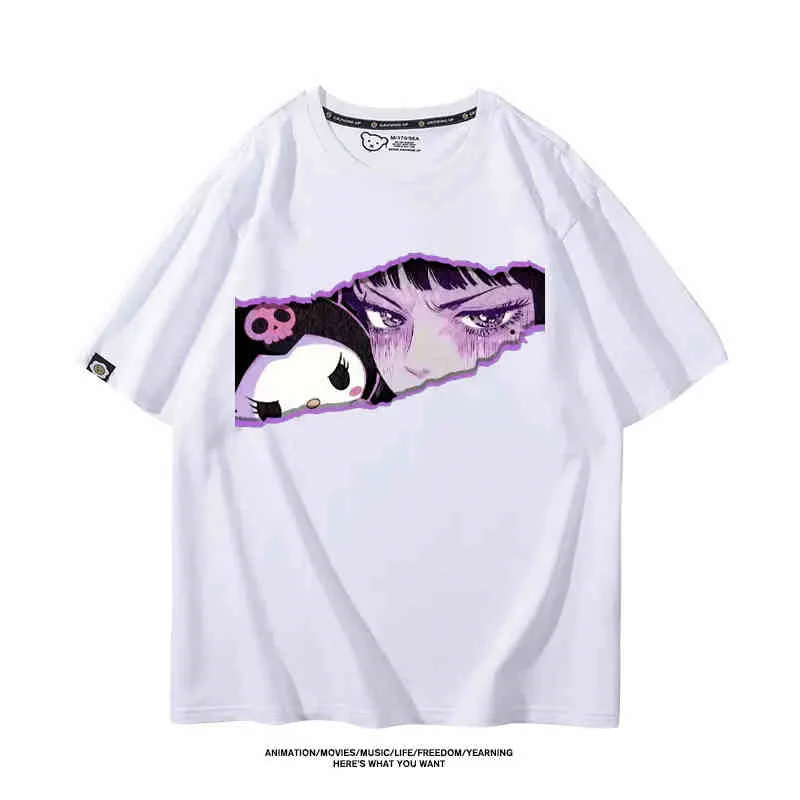 New Hot Cartoon Hello Kitty T Shirt 100% Cotton Printed Sanrio Tomie Junji Ito T-Shirt For Women Men Loose Oversized Tees