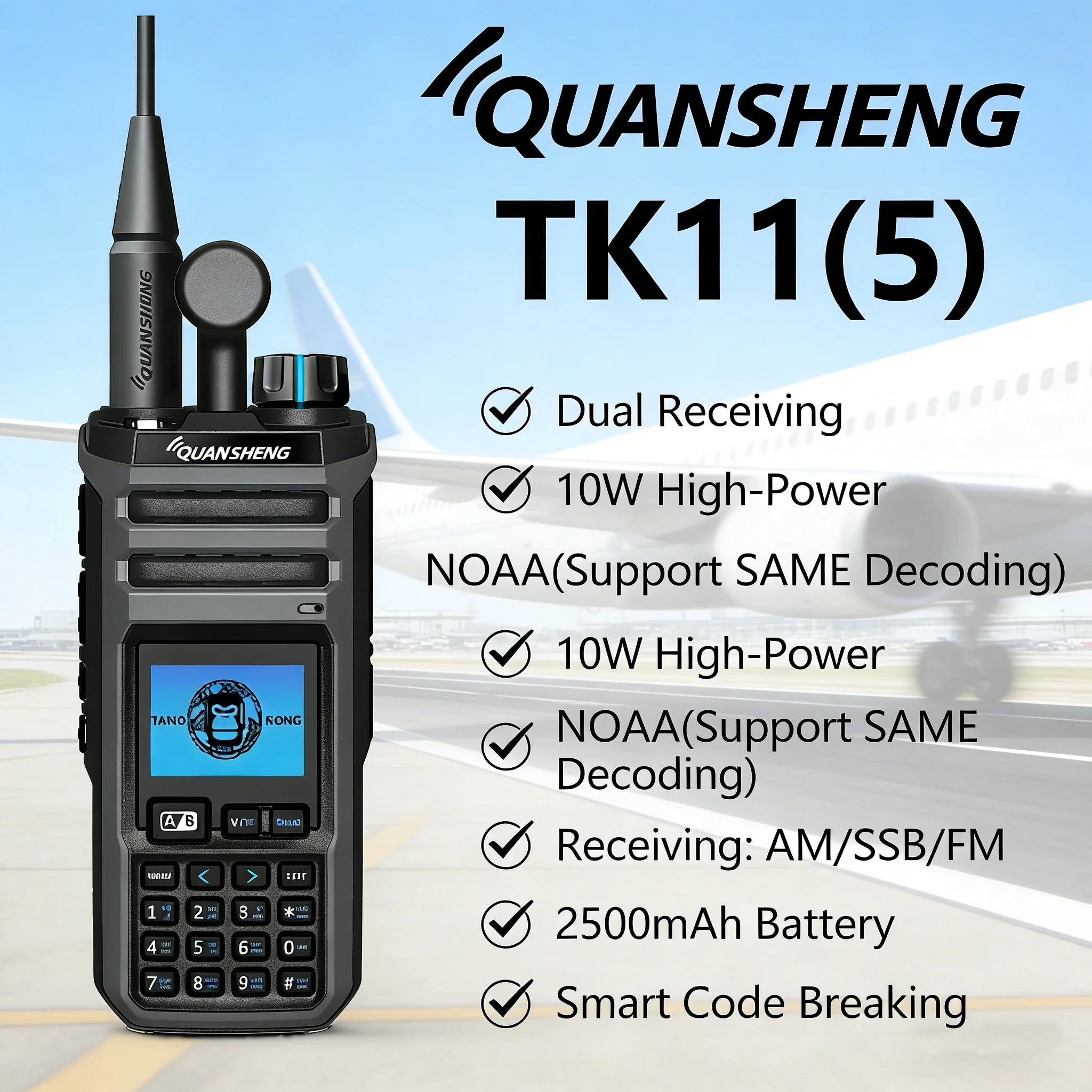 

ANYSECU TK11(5) 10W Многодиапазонная рация, прием AM/SSB/FM, оповещения о погоде NOAA, портативная двухсторонняя радиостанция с сертификатами CE/FCC