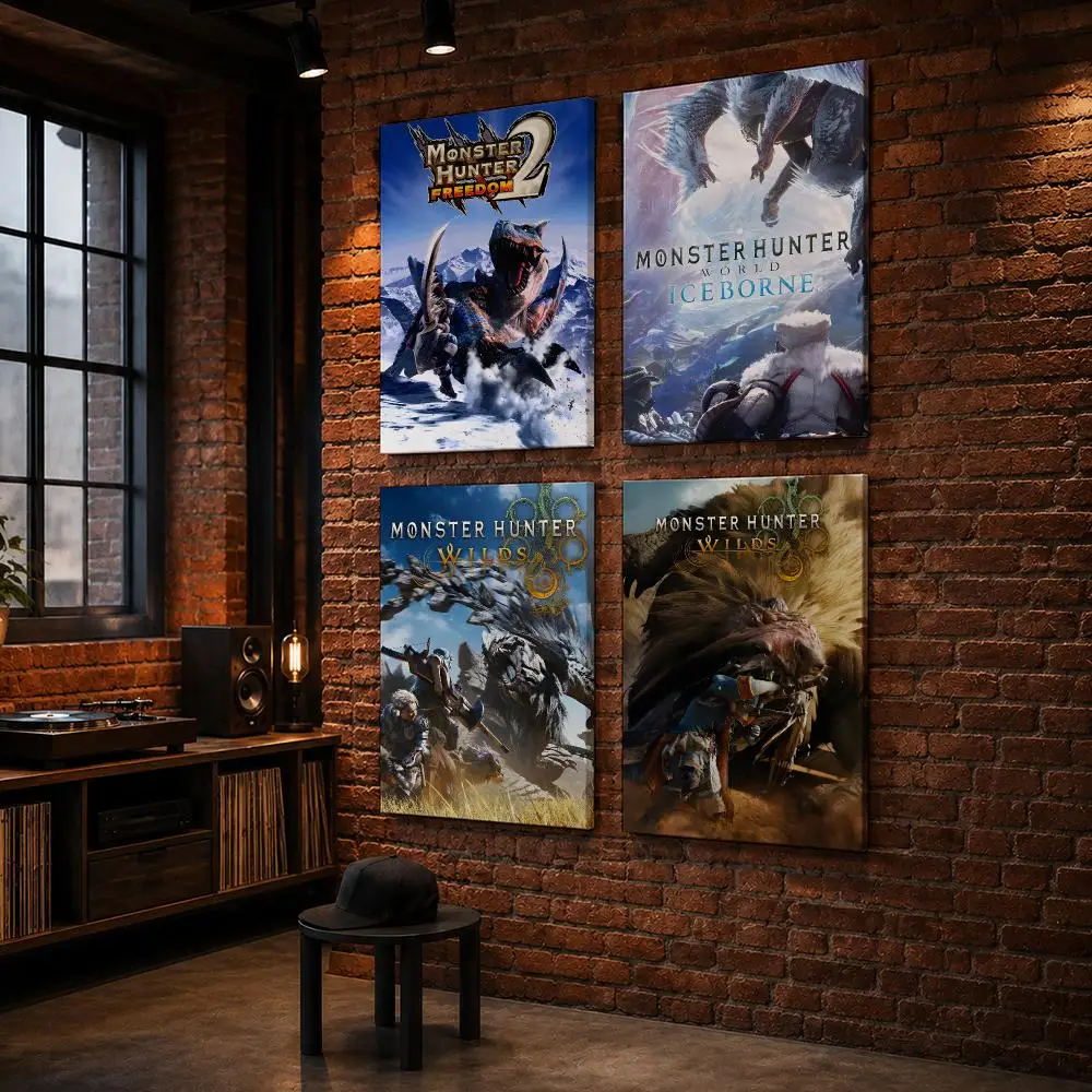 M-monster Hunter Anime Framed Wall Painting Wood Framed Wall Art Print For Bedroom Living Room Hallway Office Home Decor