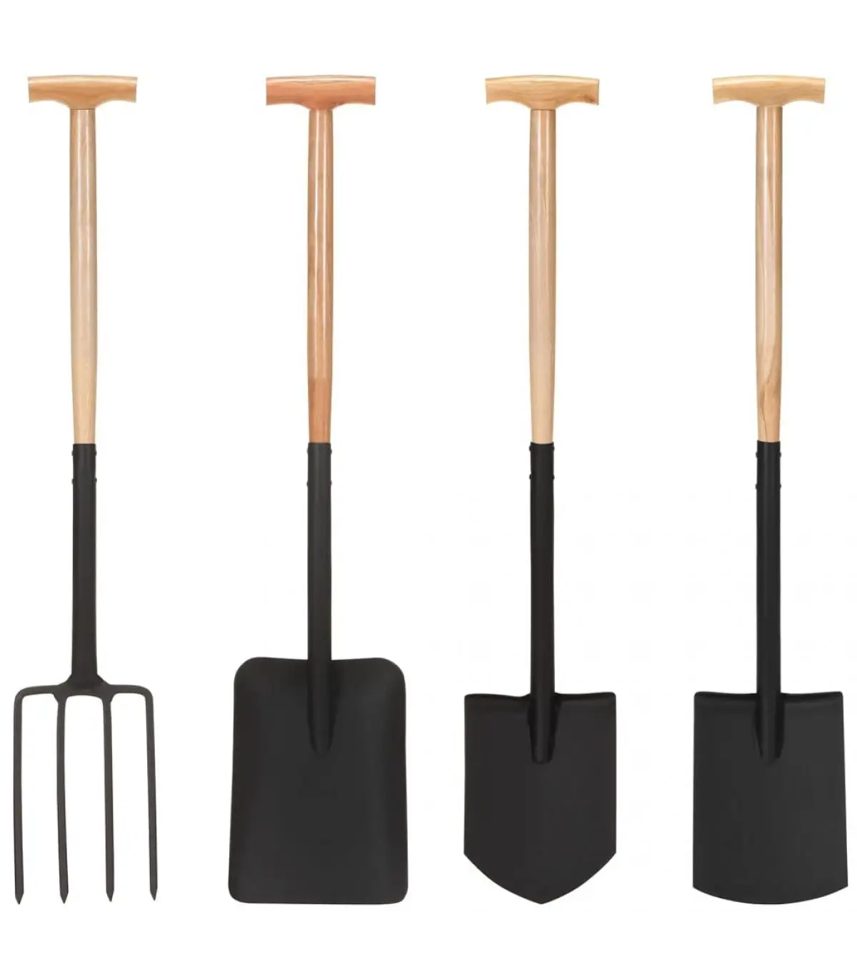 Shovels & Peaks Garden Tools Set 4 PCs T Grip Steel Hard Wood