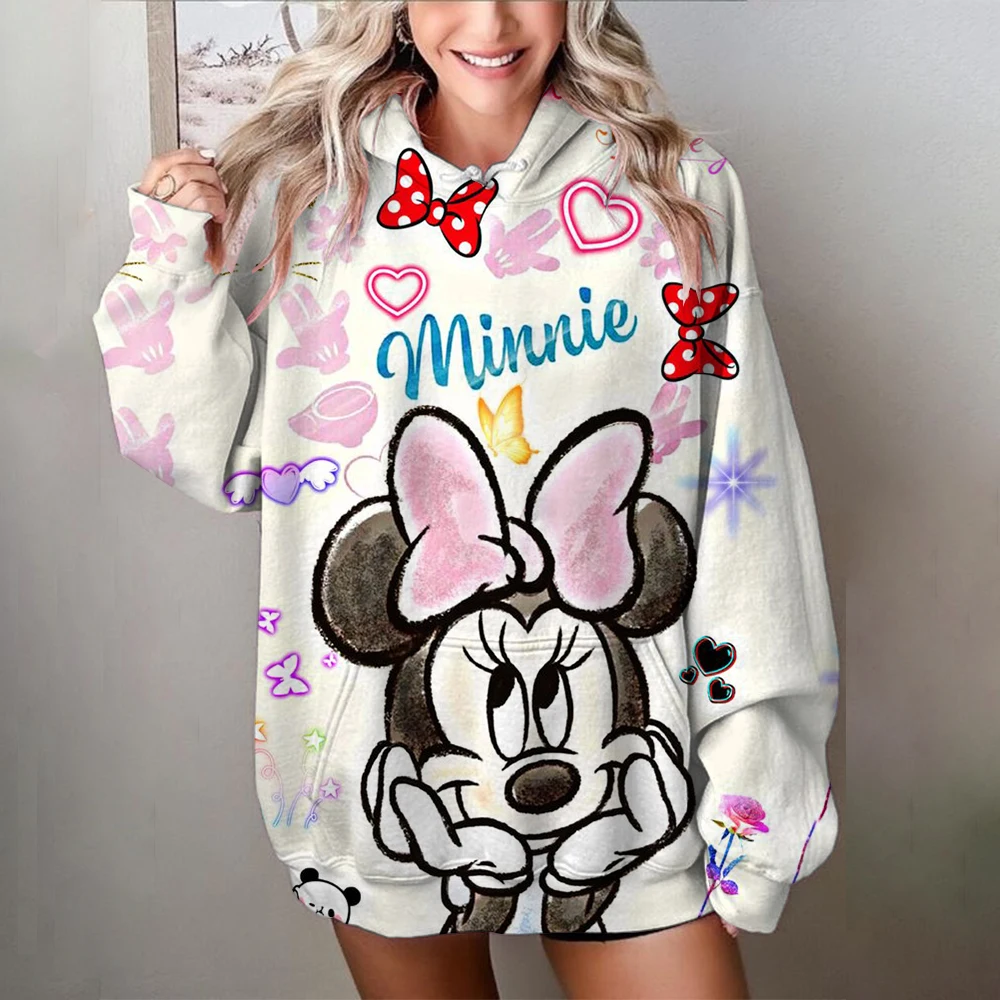 Sudadera con capucha de Minnie Mouse para mujer, sudadera con capucha de otoño/invierno, versión completa, bonito estampado con Minnie, cómoda sudadera informal