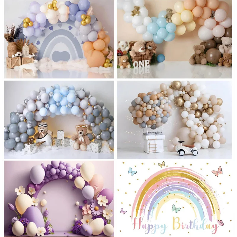 

One Year Old Birthday Party Decor Newborn Photography Backdrop Rainbow Balloon Galaxy Studio Background Photo Booth Props PK-07