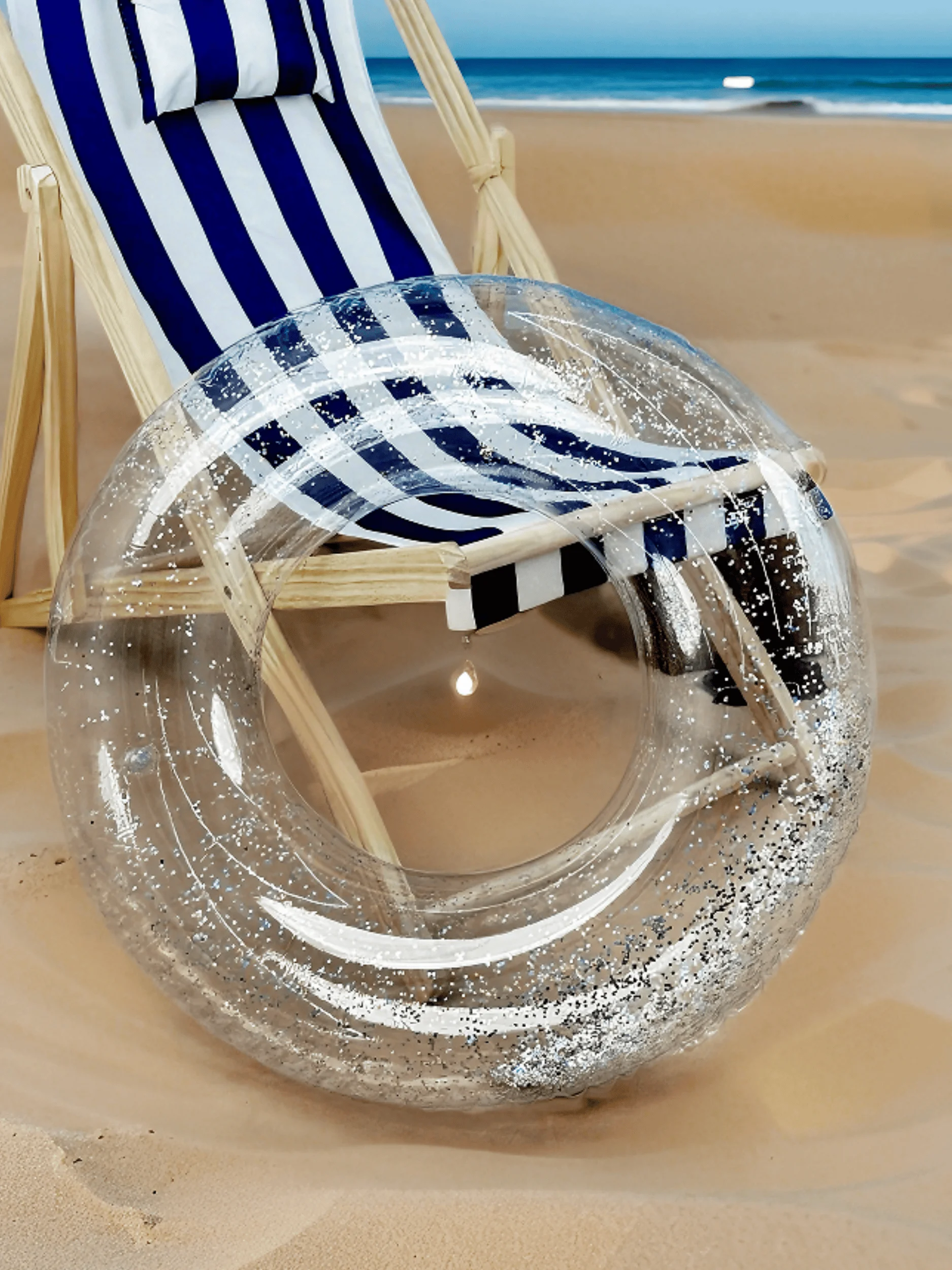 1個の透明なスパンコールで装飾された浮き輪、プールやビーチパーティー、リラクゼーションに最適な夏のギフト