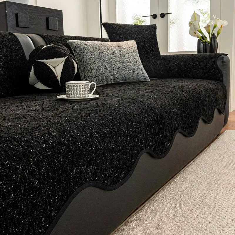 Wavy Edge Retro Texture Chenille Sofa Cushion Cover, Wear Resistant Non-Slip Decorative Couch Pad Living Room Furniture Decor