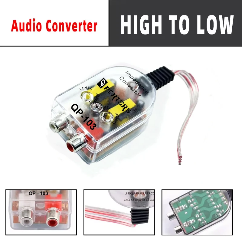 Car Subwoofer Impedance Converter, High to Low Level Audio Output RCA Adapter, Uncharged Power Mode, Universal Fit Car Audio Acc