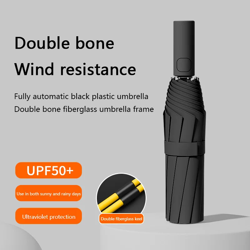 Nuevo Paraguas Automático de 24 Varillas, Color Sólido, Ligero, Plegable, Tamaño Grande, Protección Solar UV para Exteriores