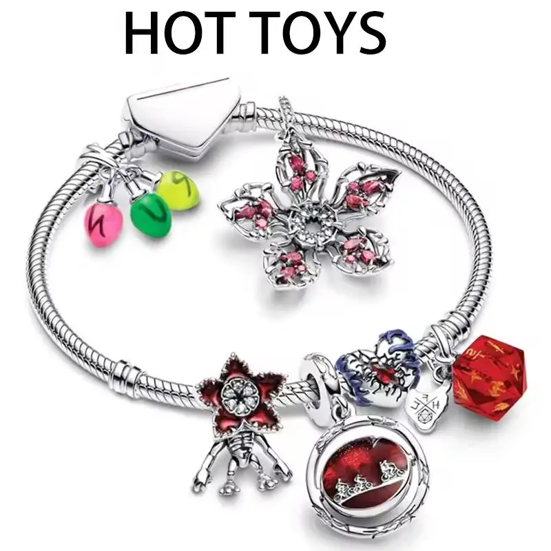 

925 Silver Monster Character Pendant Glow in The Dark Red Heart Beads Fit Original Bracelet DIY Fine Jewelry Gift for Women