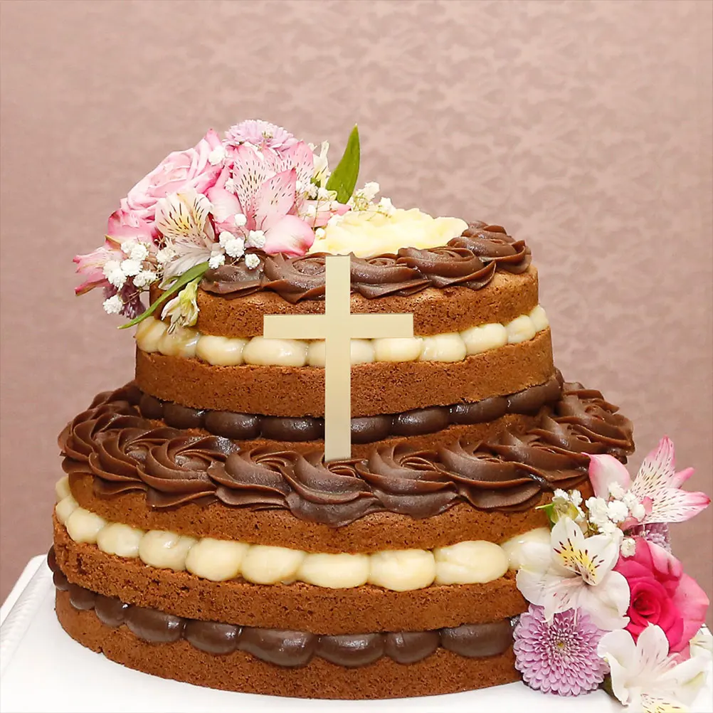 

24pcs Acrylic Cross Cake Decor Cupcake Topper Party Decoration Baptism Wedding Baby Shower Golden Color Elegant Design