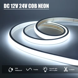 고휘도 COB 네온 스트립 방수 LED 조명, 유연한 리본 로프, 홈 가든 장식, 12V, 24V, 320LED/M, 3000K, 4000K, 6000K