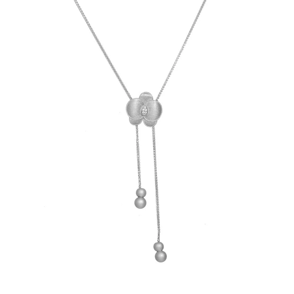 Luxury Butterfly Orchid Necklace Moth Orchid Brushed Metal Flower Retractable Stacked Necklace Brilliant Jewelry Rhinestone