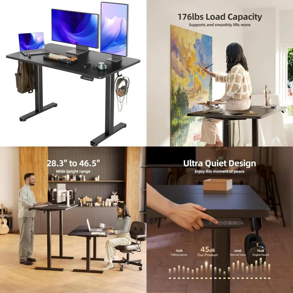 Electric Standing Desk, Adjustable Height Stand up Desks, 48 x 24 Inches Sit Stand up Desk for Home Office Computing, 3-Preset