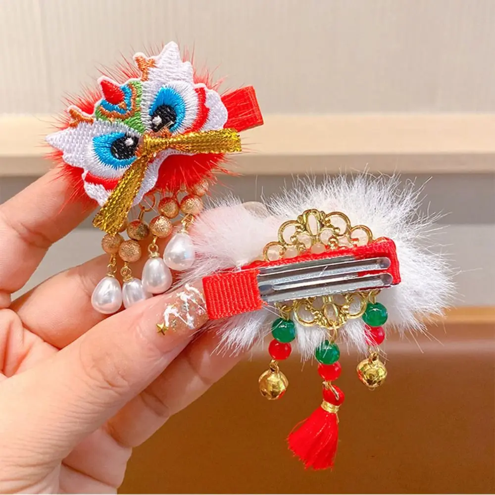 Bordado crianças vermelho hairpin leão dança borla ano novo chinês headwear menina acessórios para o cabelo do bebê hanfu grampo de cabelo