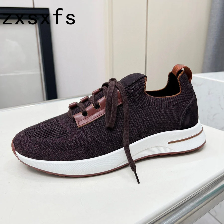 New High Quality Knitted Flat Sneakers Men Lace Up Male Loafers Breathable Mules Casual Flat Shoes Summer Walk Men Shoes 2022