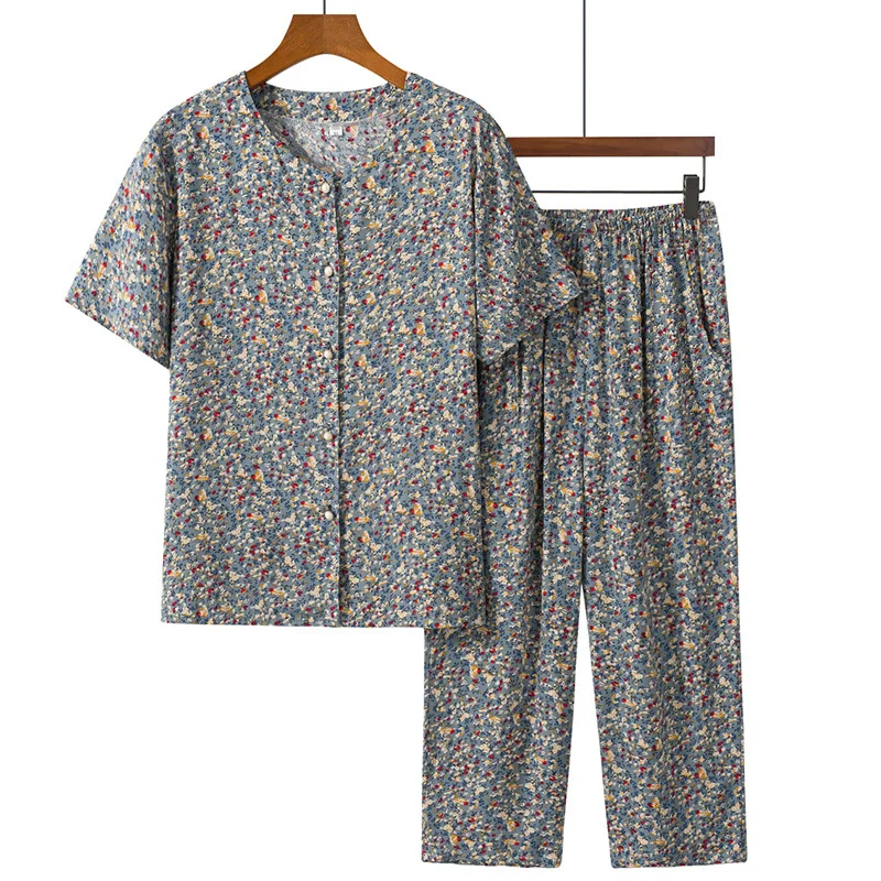 Fdfklak Middle-Aged And Elderly Short Sleeve Sleepwear Loose 2 Pieces Pijama Pjs Loungewear Summer New Sleeping Suit