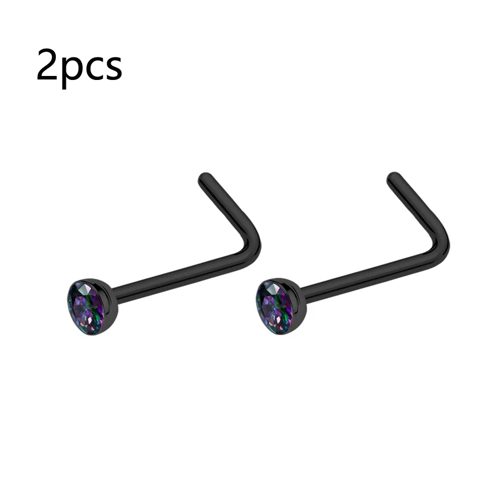 20 Gauge Nose Ring Hoop Stainless Steel for Women Men Round CZ L Shaped Screw Lip Rings Set Nose Piercing Jewelry Black 12Pcs