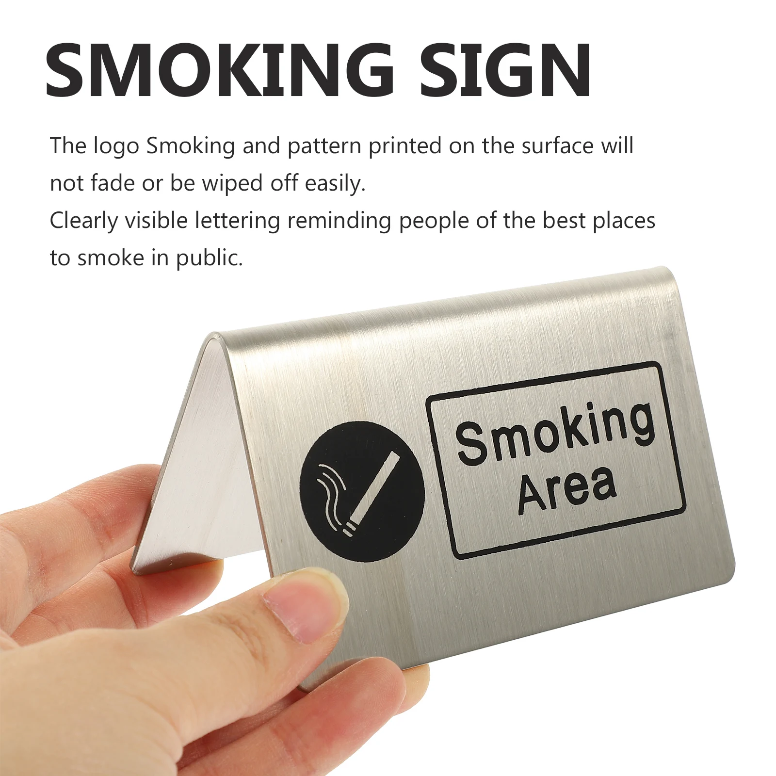 Stainless Steel Smoking Area Table Signboard Indoor Sturdy Warning Indicator Public Places Clear Printed Stackable Easy