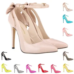 LOSLANDIFEN décolleté da donna scarpe da sposa con nodo a farfalla in pelle verniciata 11CM tacchi alti sottili sandali da abito dolce scarpe da donna