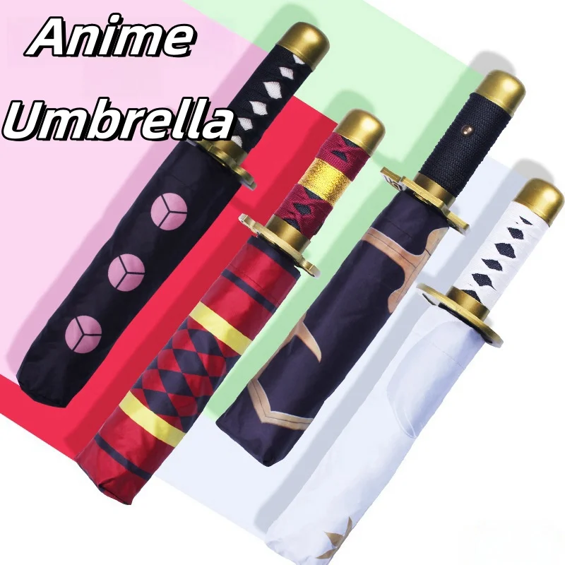 Roronoa Zoro Katana Umbrella 3-folding Demon Slayer No Yaiba Tanjirou Sword Umbrella Portable Windproof Rain Gear Anime Parasol