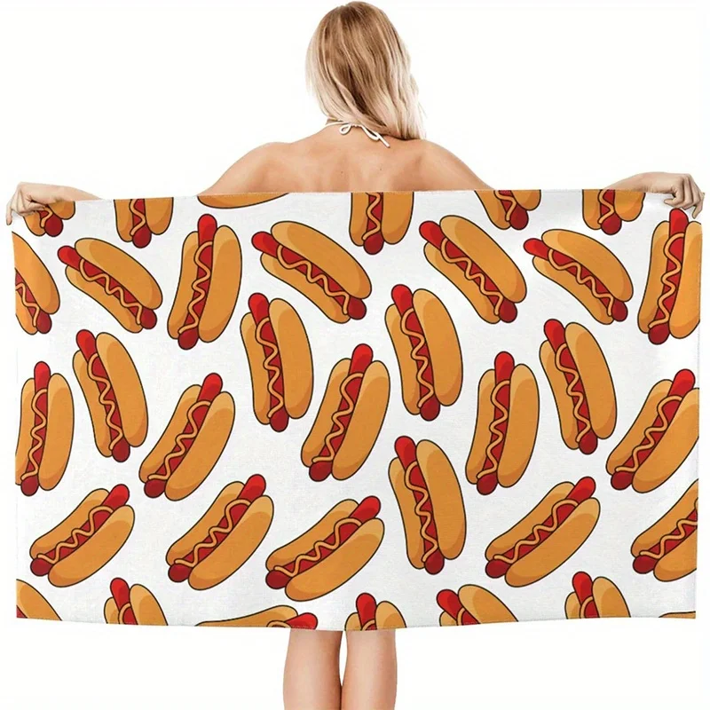 

Beach Towel Hot Dog Pattern Sun Protection Windproof Suitable for Swimming Pool Camping Travel Blanket