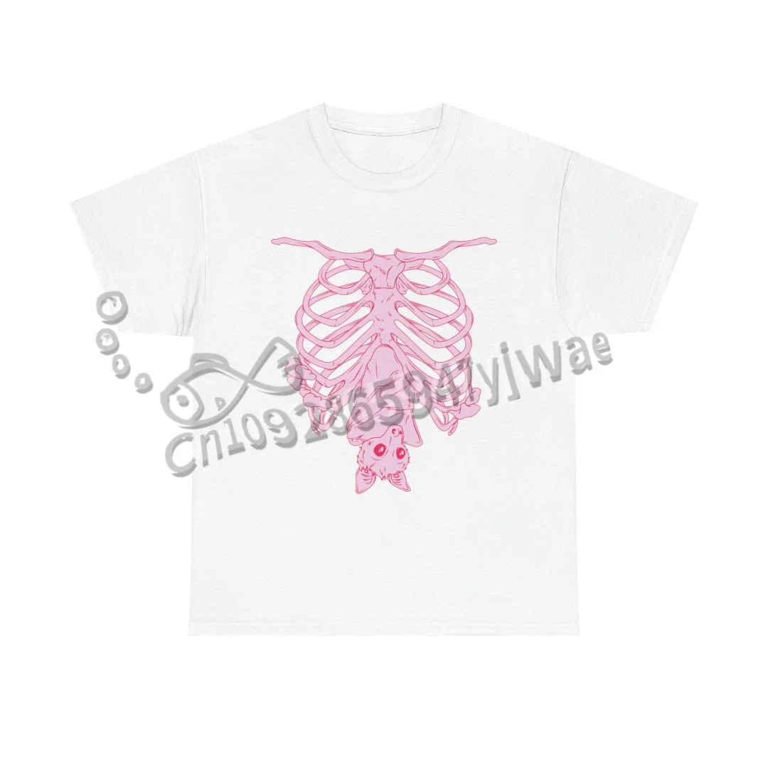 Rosa Rippen-Skelett-Fledermaus-Shirt Halloween Pastell-Gothic-Stil Hexen-Shirt Kleidung Yami Kawaii Streetwear T-Shirt Damen- und Herrenbekleidung – Detail 12