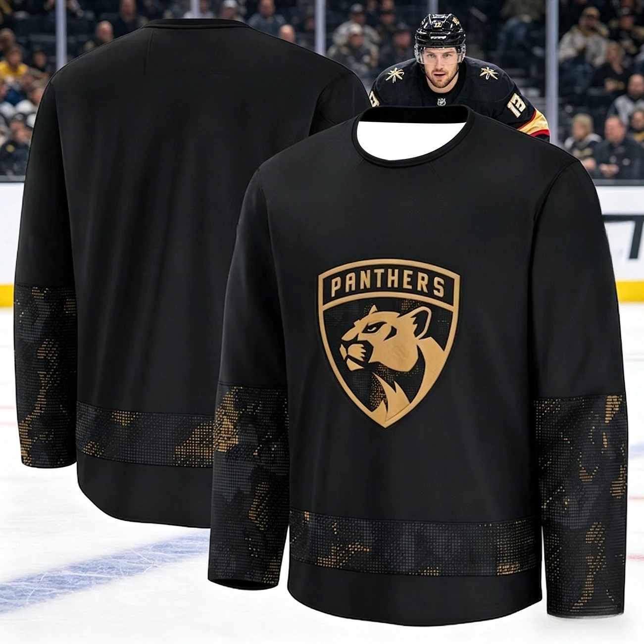2026 Florida Men's New Black and Gold Edition Ice Hockey Training Suit - 3D Printed, Moisture-Wicking, Long-Sleeved Shirt Family