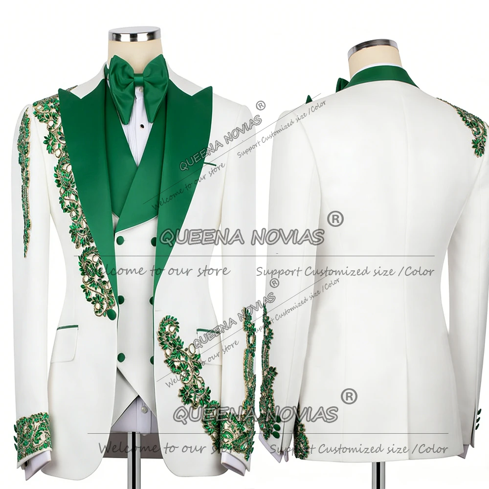 

Роскошные мужские костюмы с камнями из бисера для свадьбы, атласная этикетка, куртка, брюки, комплект из 2 предметов, смокинги для жениха, наряды для банкета, мужские блейзеры, наряды