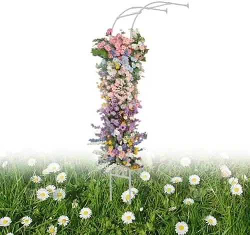 

Metal Garden Arch Trellis for Climbing Plants - Half Side Outdoor Arbor for Weddings & Backyard Decor - 59" W x 94.5" H, White -