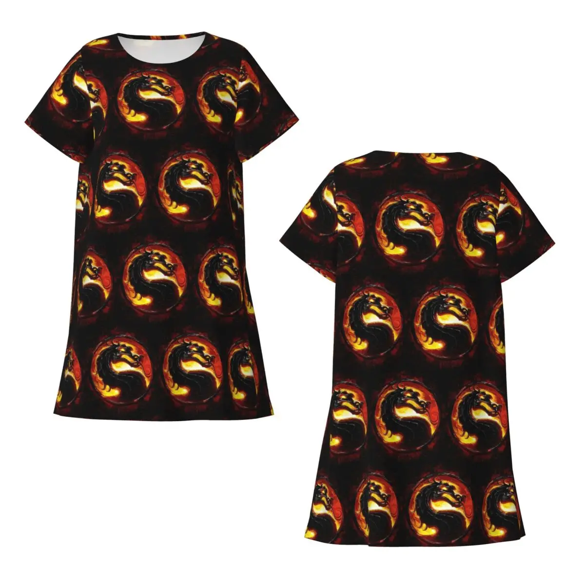 

Custom Cartoon Mortal Kombat Short Sleeves Nightdress For Sleeping Sleepshirts Women Short Sleeve Nightgowns Loose Pajama Dress