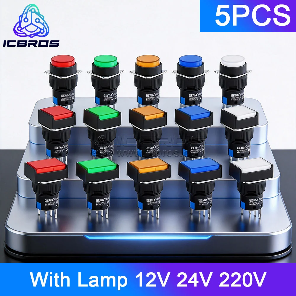 

5 шт. LA16J-11D самосброс мгновенная фиксация фиксированный замок LA16F LA16Y прямоугольный кнопочный переключатель с лампой 12 В 24 В 220 В