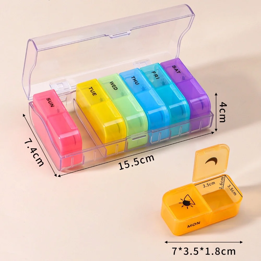 منظم أدوات حبوب أسبوعي محمول ساخن جديد Premuim 2 مرات في اليوم صندوق 14 شبكة تخزين يومي لمكملات الفيتامينات زيوت السمك #6
