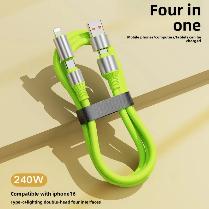 كابل بيانات هاتف سيليكون 240 وات، شحن سريع للغاية 4 في 1، متوافق مع أجهزة Apple وHuawei وUSB-C، للاستخدام العالمي #3