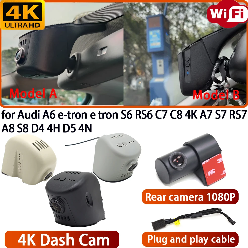 Para Audi A6 e-tron e tron S6 RS6 C7 C8 4K A7 S7 RS7 A8 S8 D4 4H D5 4N grabadora de vídeo 4K Sony DVR cámara de salpicadero Wifi 170 °   Ángulo