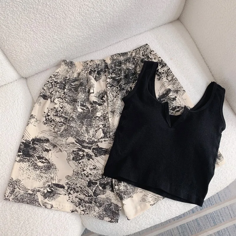 Gilet da notte con elastico in vita floreale con reggiseno imbottito sul petto, pantaloni da casa, set di indumenti da notte da donna, super valore