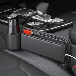 Universal Car Seat Gap Organizer with Water Cup Holder and Phone Charging Hole for Glasses Phones Keys and Cards